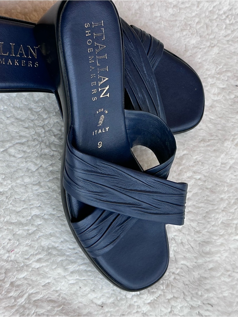 Italian Shoemakers Navy Leather Crossover Slide Mules